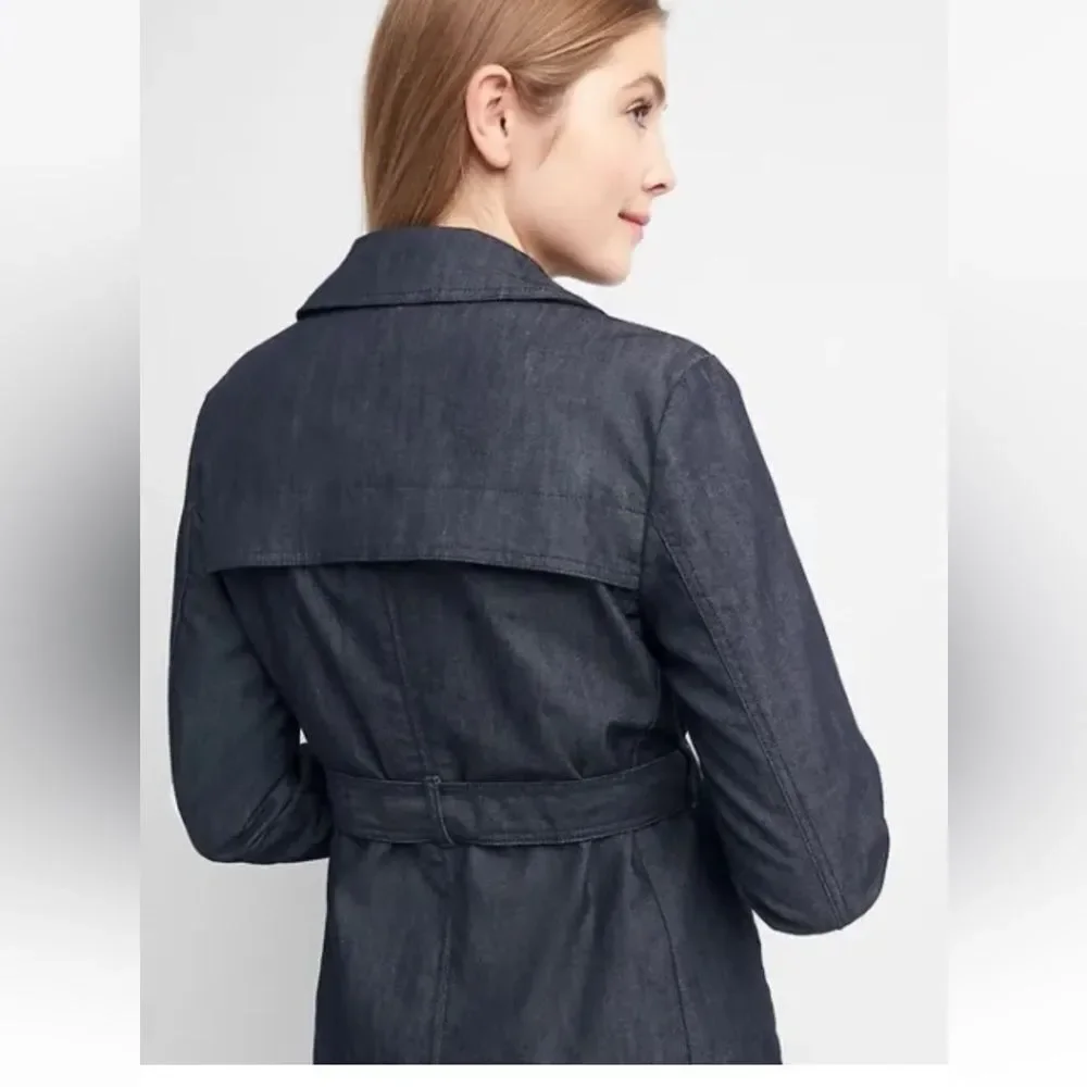 Gap Belted Blue Denim Double Breasted Lined Collared Jean Jacket Coat. Small.